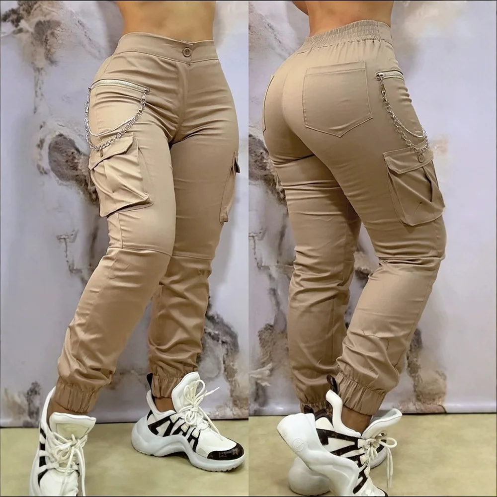

Cargo Pant Women Long Pants High Elastic Waist Straight Trousers Y2k Streetwear Pockets Splice Casual Slim 2025 Spring Capris