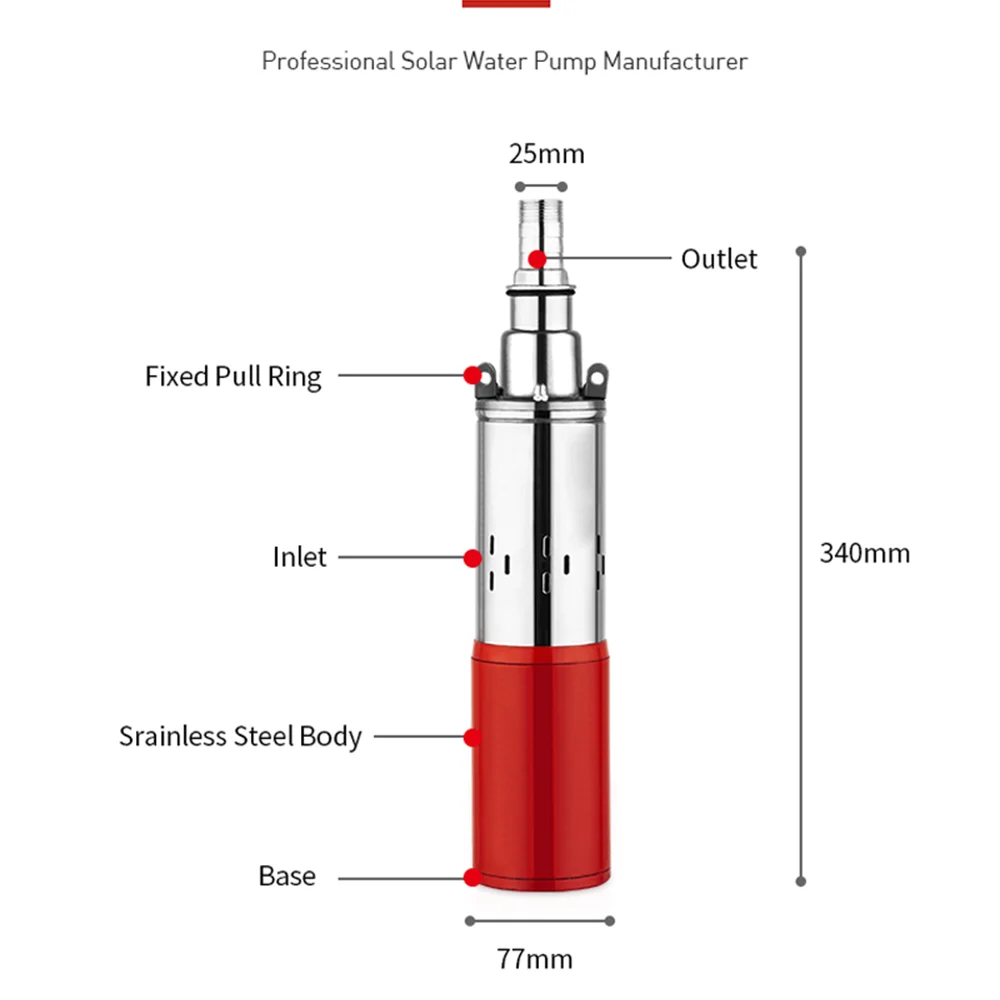 220W 12V DC Solar Submersible Pump Max Flow 1200L/H Solar System Screw Pump Max Head 35M Use For Solar Panels and Battery