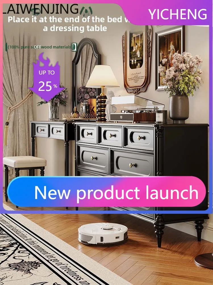 LYY  Retro Solid Wood Seven-Drawer Cabinet Bedside Storage Drawer Clothes Organizer Cabinet