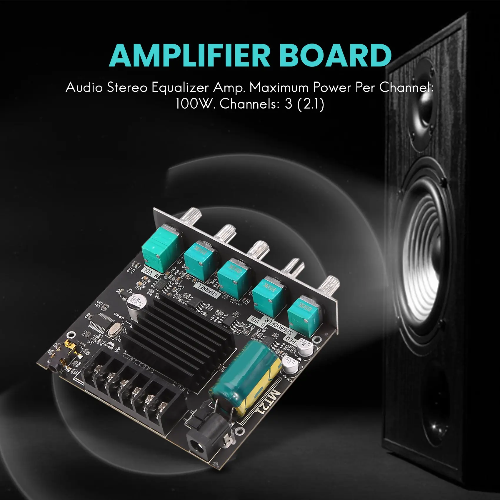 -MT21 Placa amplificadora para subwoofer Bluetooth 5,0, 2,1 canales, 50WX2 + 100W, placa amplificadora de Audio estéreo de potencia, amplificador de graves AUX