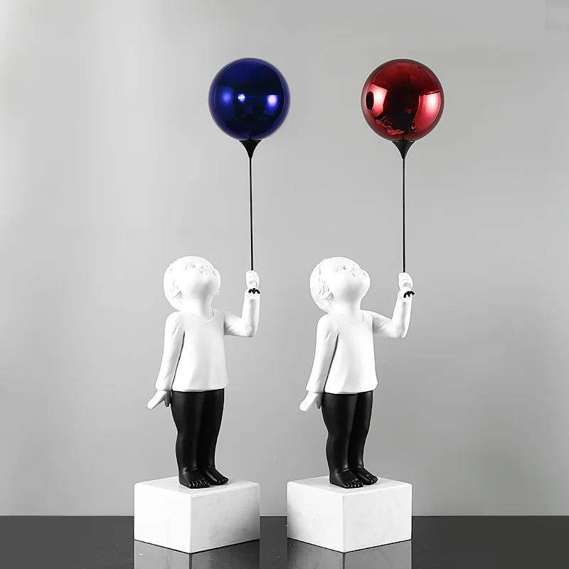 

‌Balloon Boy Sculpture Decor - Luxury Resin TV Console Ornament, Entryway Wall Display & Open Shelf Decor for Modern Living Room