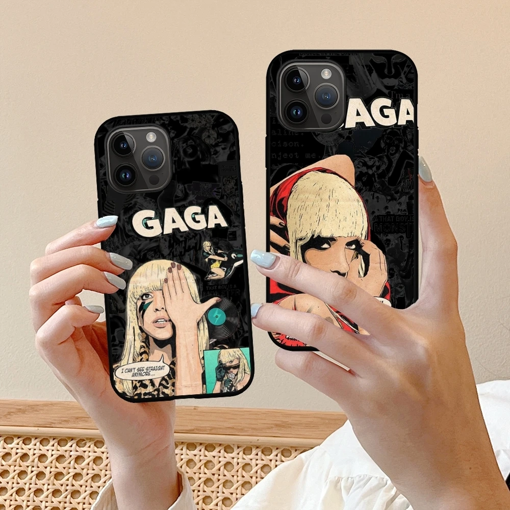 L-Lady Gaga luxurious Phone Case For iPhone 16 15 14 13 12 11 X XR XS 8 Plus Mini Pro Max Soft black Shockproof Cover