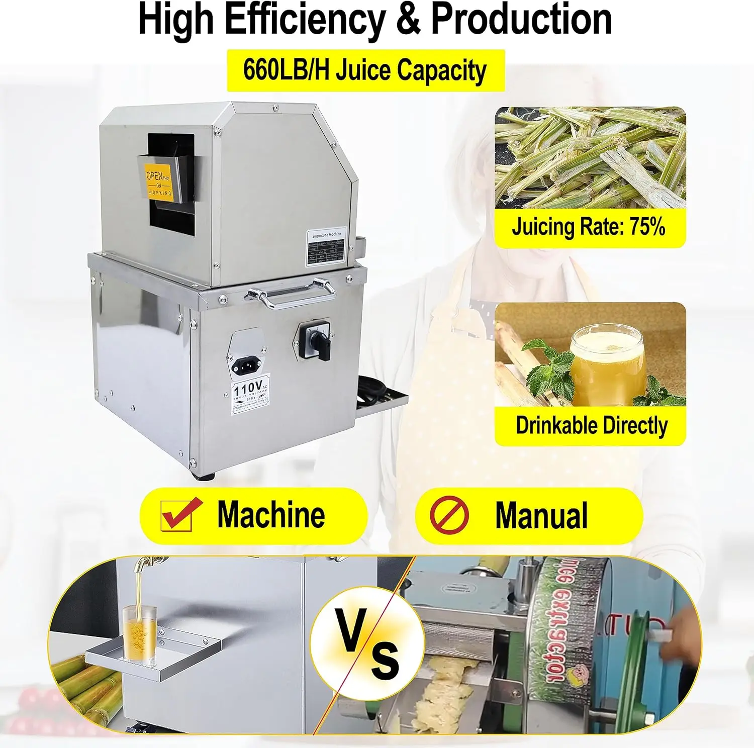 110 فولت الكهربائية قصب السكر عصارة الصحافة آلة قصب السكر مستخرج العصير الزنجبيل الحلو الذرة الصحافة مع 304 لفة من الفولاذ المقاوم للصدأ