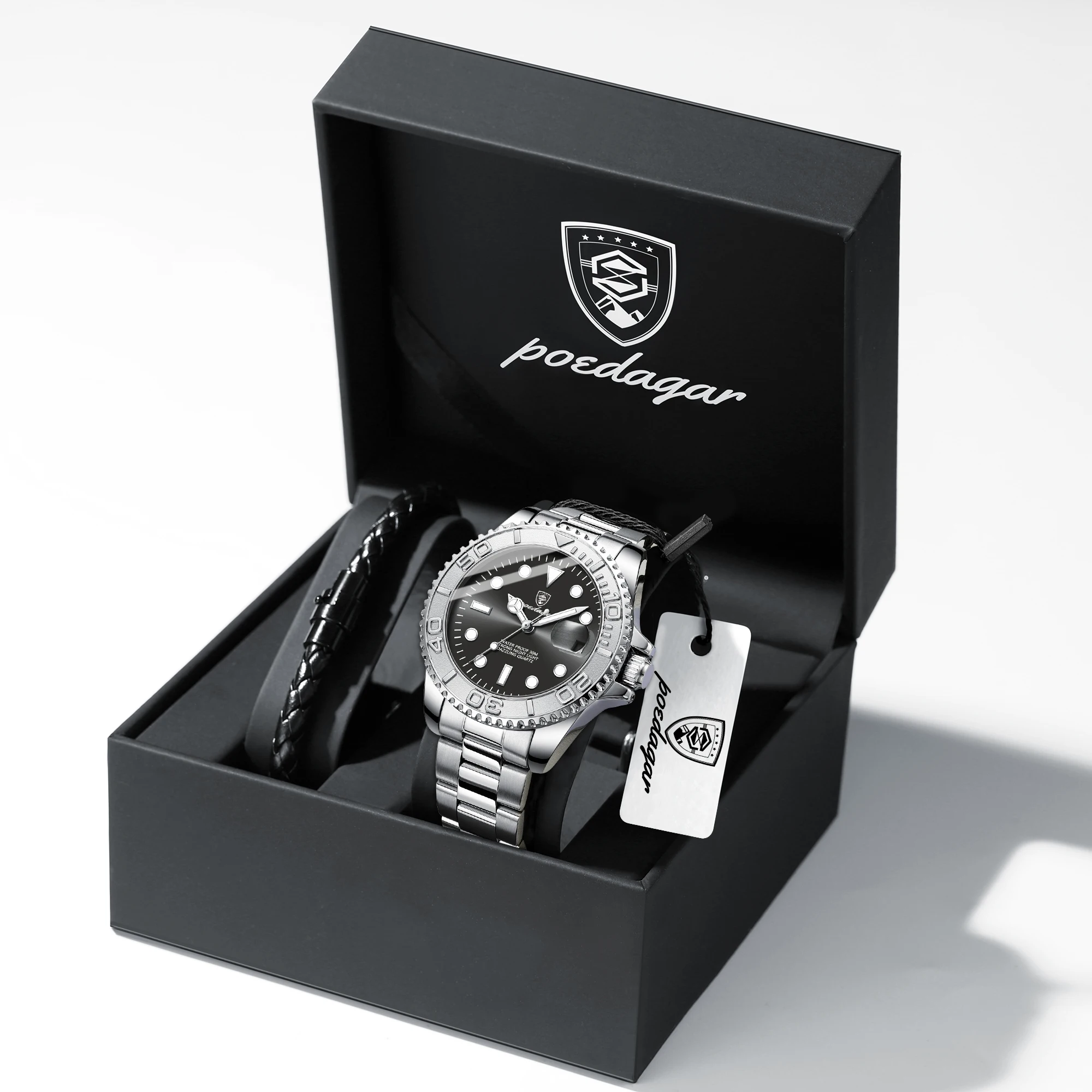 POEDAGAR Business Men's Wristwatch Stainless Steel Date Quartz Fashion Watches For Man Waterproof Luminous Luxury Male Watch+Box