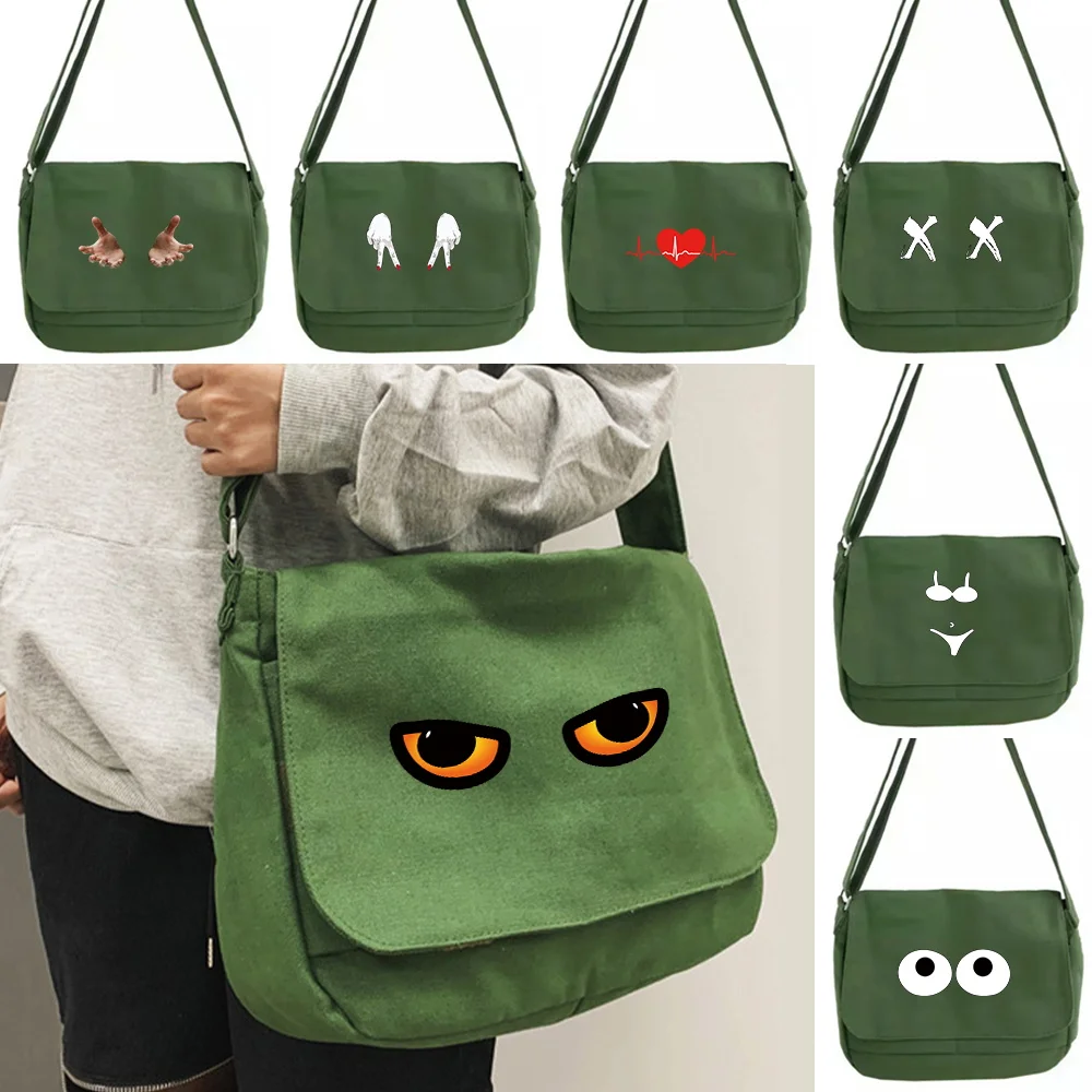 

Women's Messenger Bag 2024 Trend New Shoulder Bags Yellow Eye Pattern Canvas Crossbody Bag Casual Travel School Large Handbag