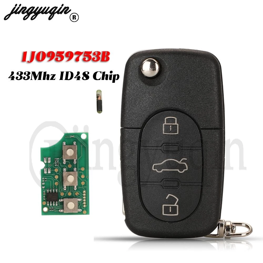 

jingyuqin FCCID:1J0959753B Remote Car Key For VW/Volkswagen Bora Passat 3 Buttons 433MHZ ID48 Chip For Seat For Skoda HU66 Blade