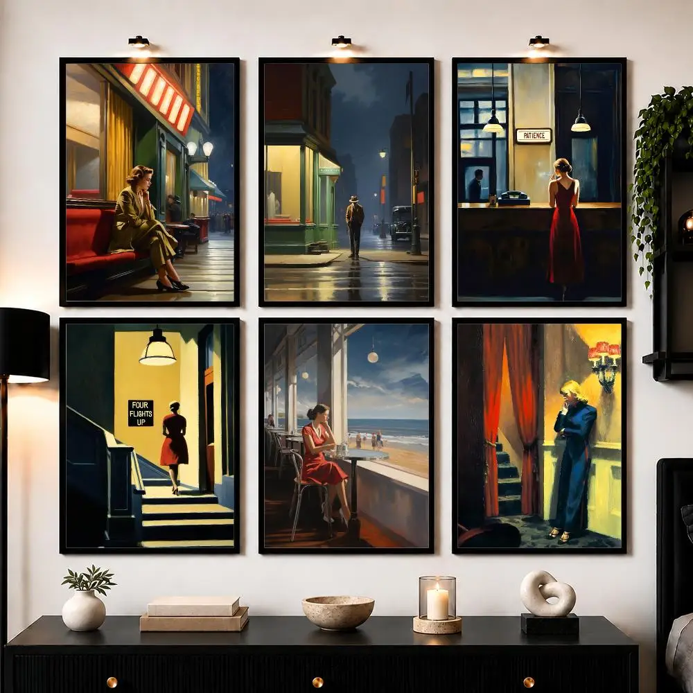 E-Edward H-Hopper Painting Poster Modern Wall Art Sticker For Living Room Bedroom Bar Home Decor Mural Painting Decoration