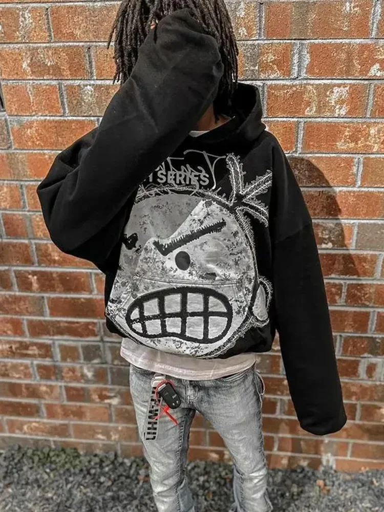 

Fashion Cartoon Printed Hooded Sweatshirt Male Harajuku Oversized Long Sleeve Hoodies Gothic Men's Baggy Y2k Street Pullover