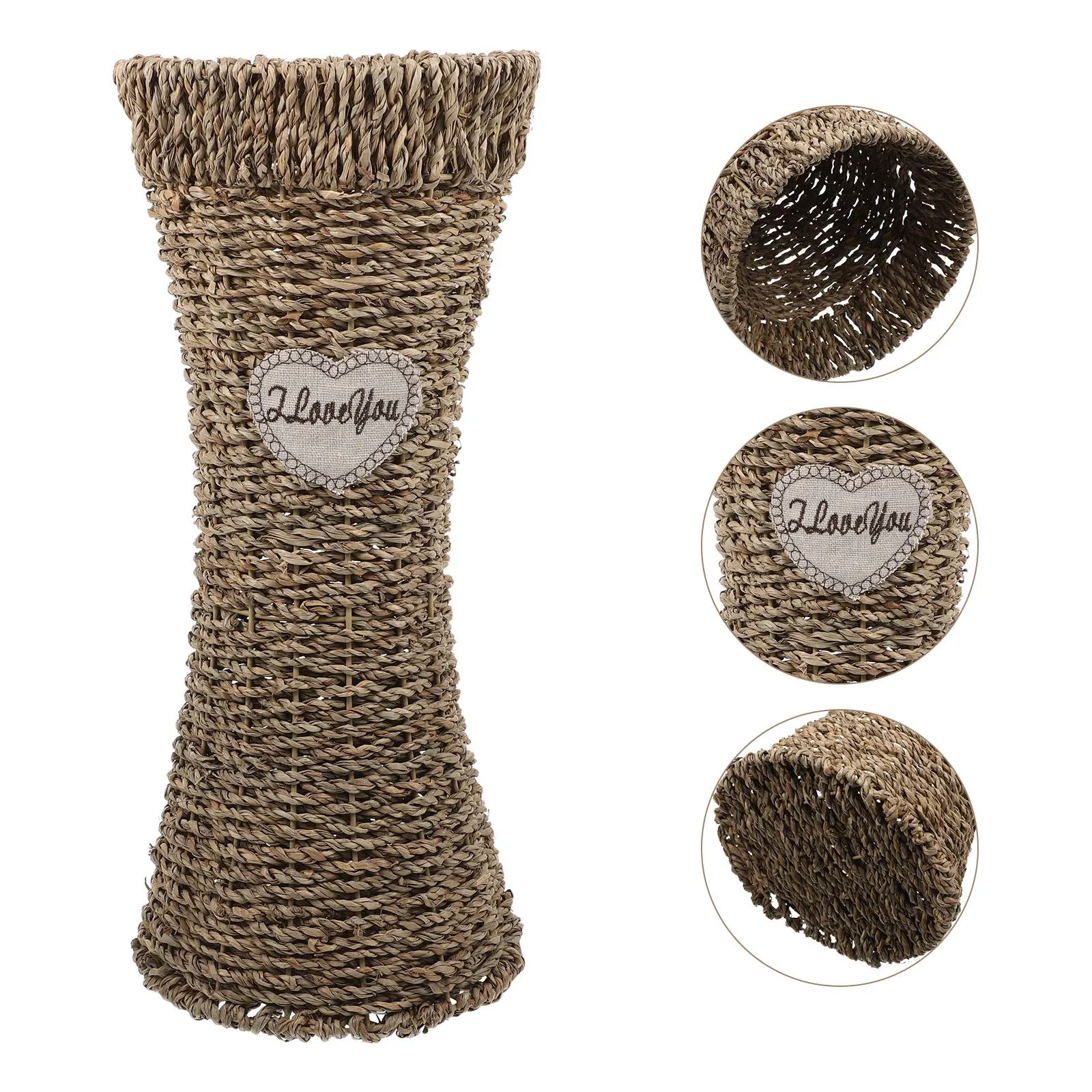 

1pc Seagrass Woven Flower Vase Handmade Natural Decorative Home Vintage Style Woven Plant Pot Creative Flower Basket For Home