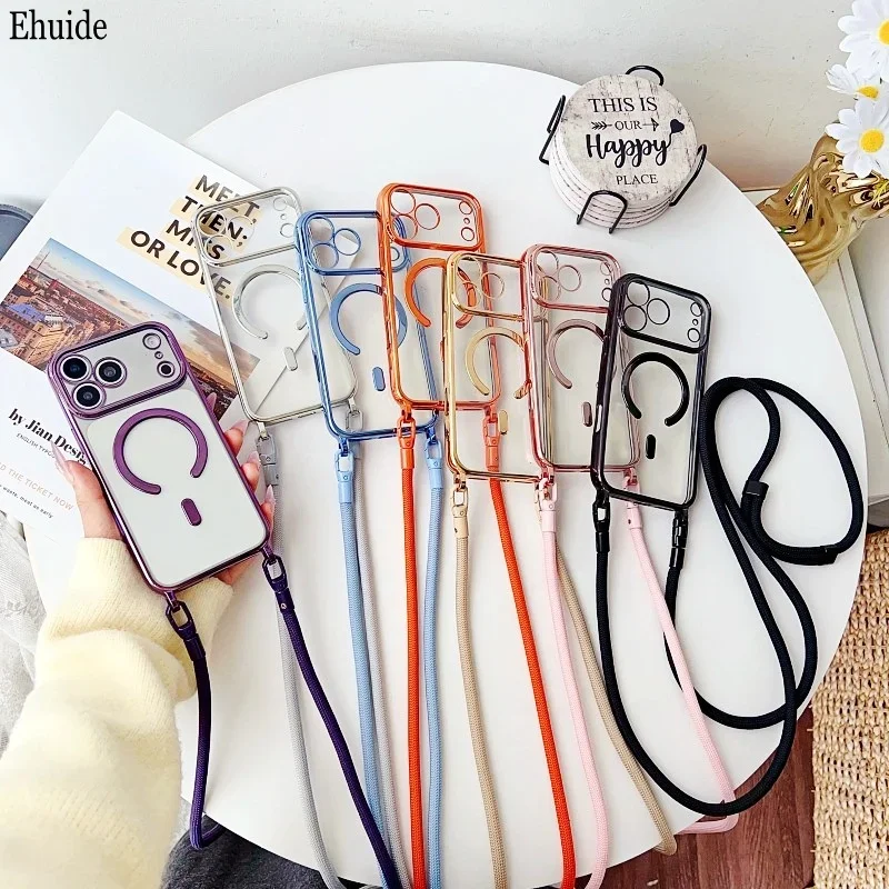 Magnetische Lanyard-Hülle für iPhone 17 Pro Max 14 13 15 16 Plus 17P Original Stoßfeste Crossbody-Halskordel-Hülle mit weichem, transparentem Cover – Detail 1