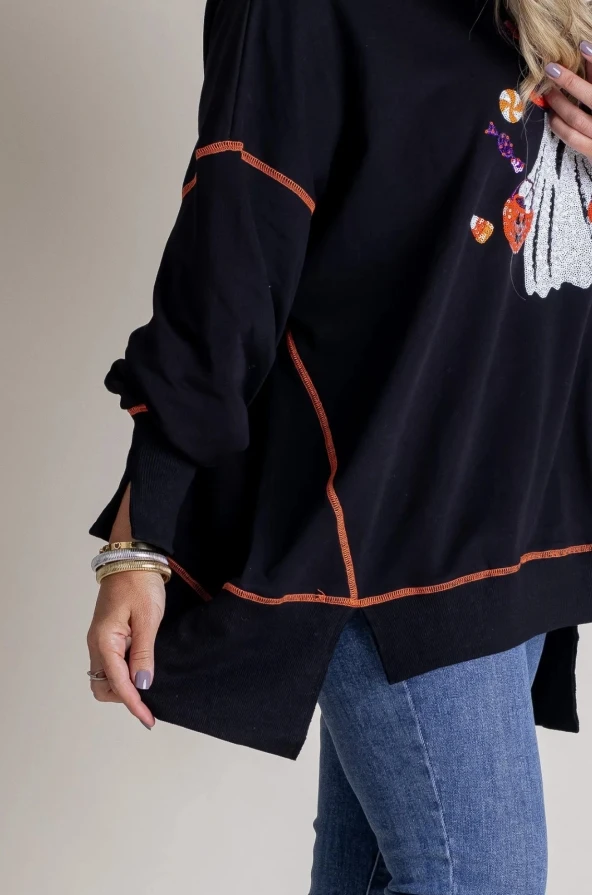 Fashion Autumn Winter Hoodie Simple and Personalized Retro Hoodie Halloween Ghost Sequin Hoodie Embroidered Casual Top for Women