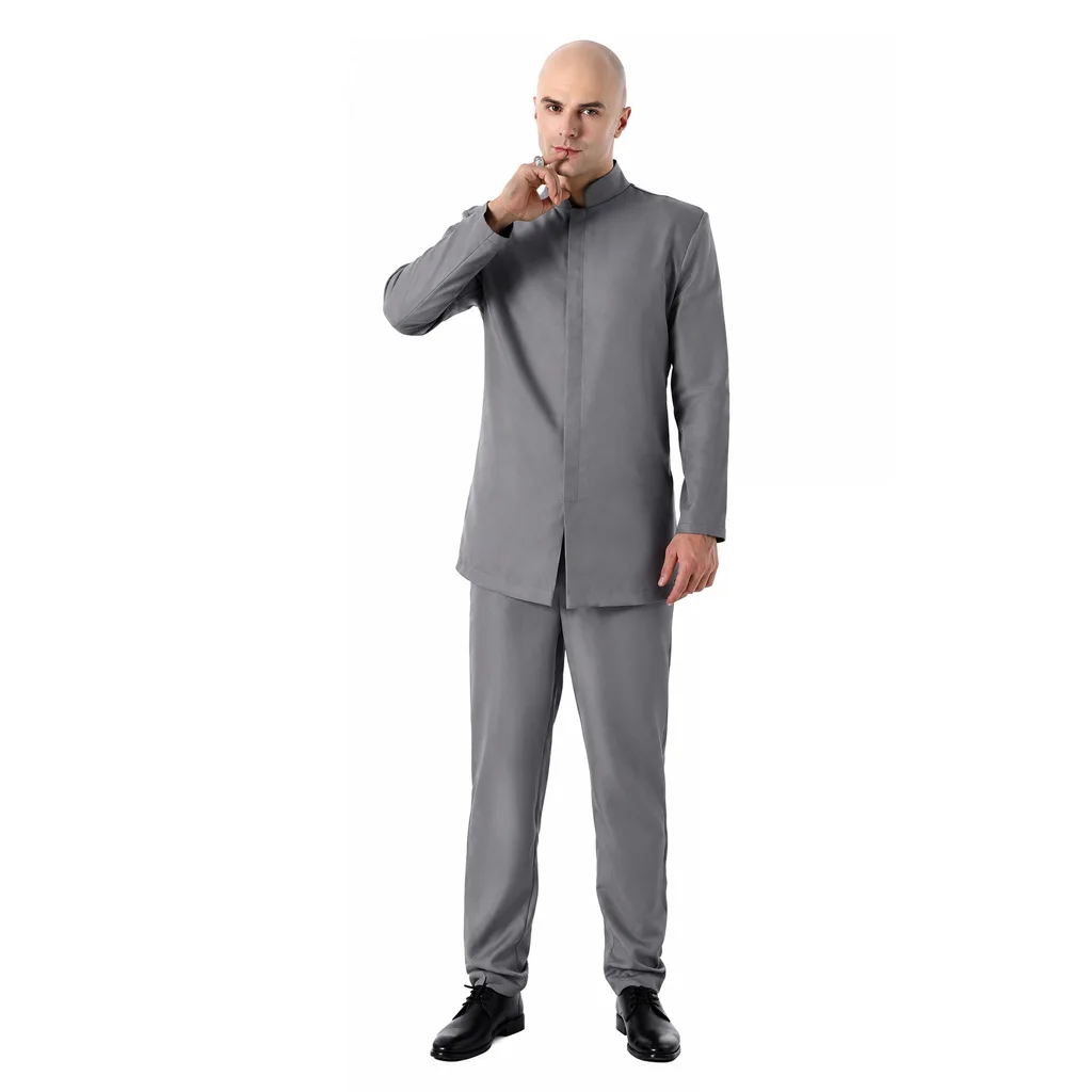 Austin Powers Dr Evil Cosplay Suit Men Gray Nehru Jacket Pants Halloween Fancy Dress Costume Stage Outfit