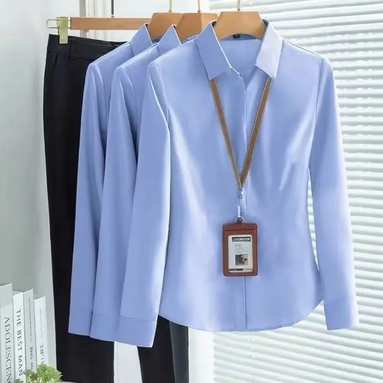 

Professional Long Sleeve Shirt Women's Blue Formal Shirt Spring Autumn New Style Workwear Slim Fit Work Uniform Top