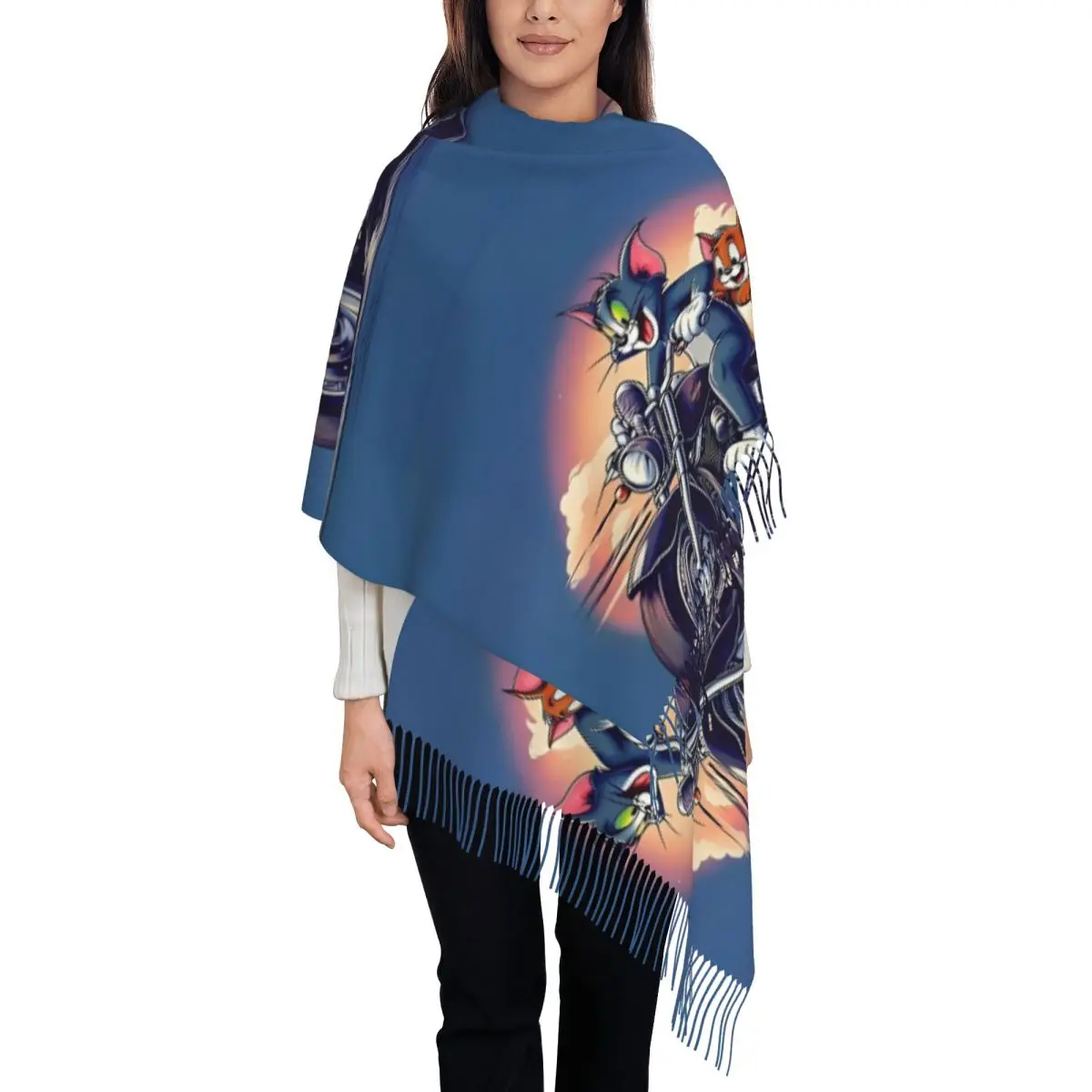 

Шарф с принтом на заказ, шарф «Том и Джерри», мужские и женские зимние теплые шарфы, каваи, аниме, шали, накидки