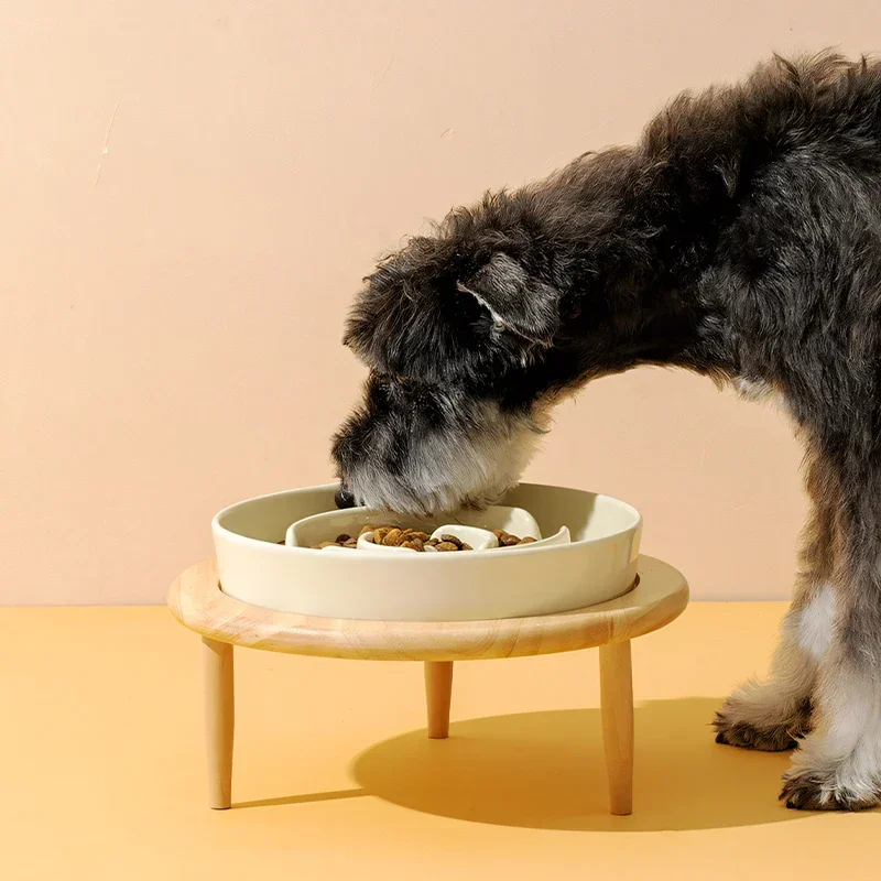 

Ceramic oak high shelf tableware set Puppy Slow food bowl Large dog Slow food bowl stand Small dog feeder Pet supplies