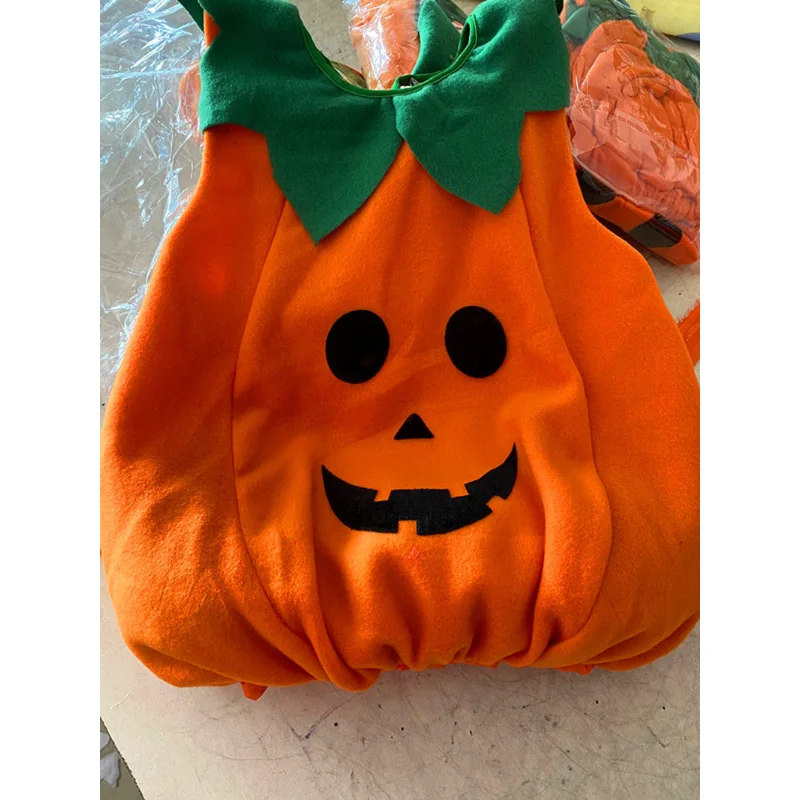 Children's Halloween Pumpkin Costume Stage Performance Costume Baby Cosplay Costumes Bodysuit Hat Set Cute Pumpkin Baby Costume