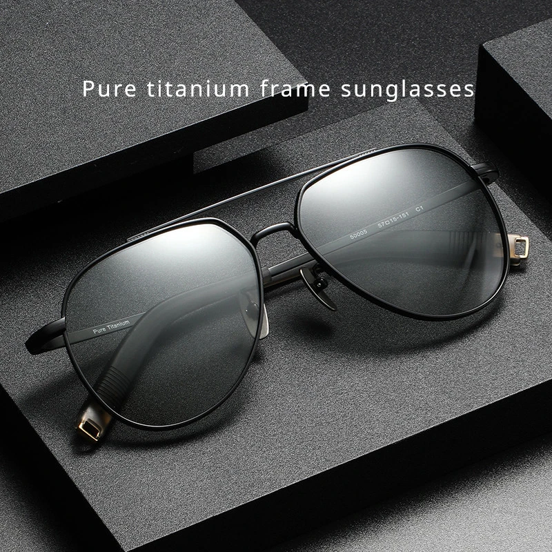 Pure Titanium Frame Sunglasses with Classic Retro Design Minimalist Design for Outdoor Sun Protection UV Protection Men Women