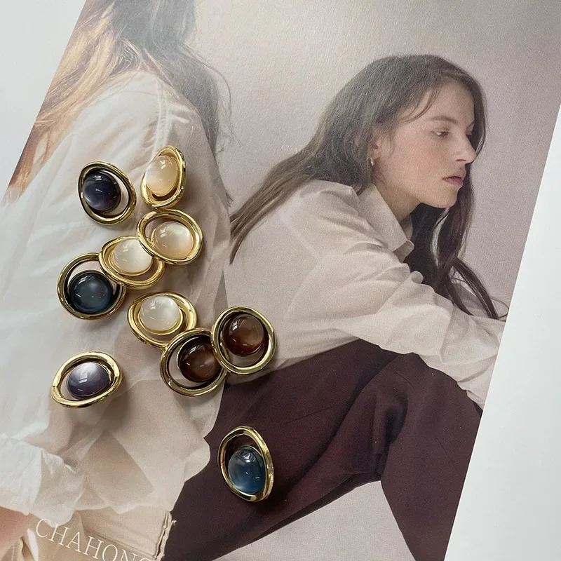 5pcs Creative Saturn\'s Ring Buttons Straw Hat Shape Gold Color Metal Shank Buttons Clothes Decorative Buttons