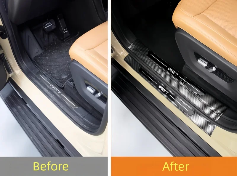 Car Door Sill Strip Welcome Pedal Protective Cover Fit for Chery ICAR V27 2026 Modified Carbon Fiber Textured Door Sill Strip