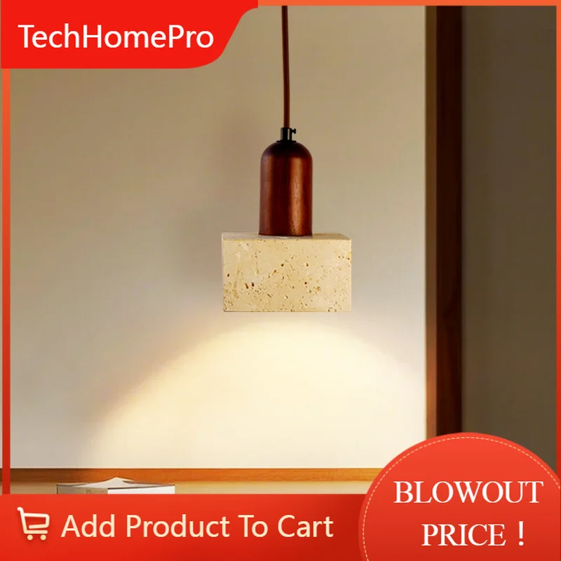 TechHPMinimalist Bedroom Pendant Light Led Pendant Light Yellow Cave Stone Wabi Sabi Style Bedside