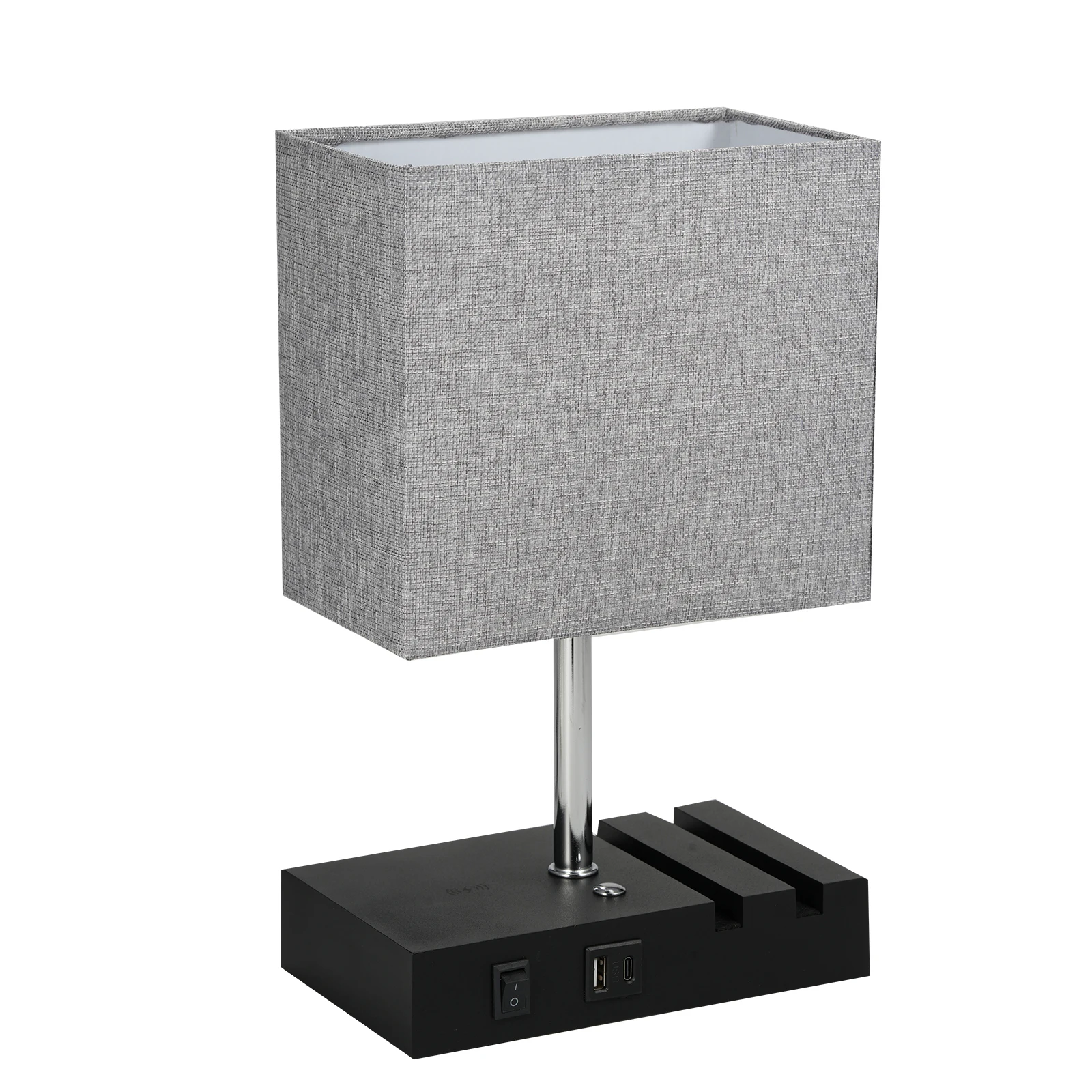 Fabric Bedside Table Lamp Nightstand Lamp Desk Light with Warm White LED Bulb Touch Control 10W Wireless  USB A Type-C Charging