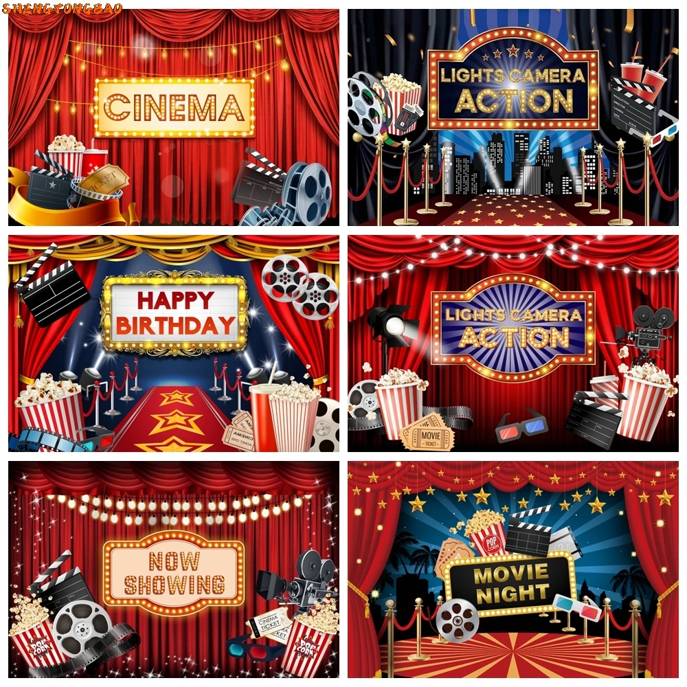

Cinema Movie Night Theme Photography Backdrop Hollywood Red Carpet Film Event Star Backdrops Adults Birthday Party Background