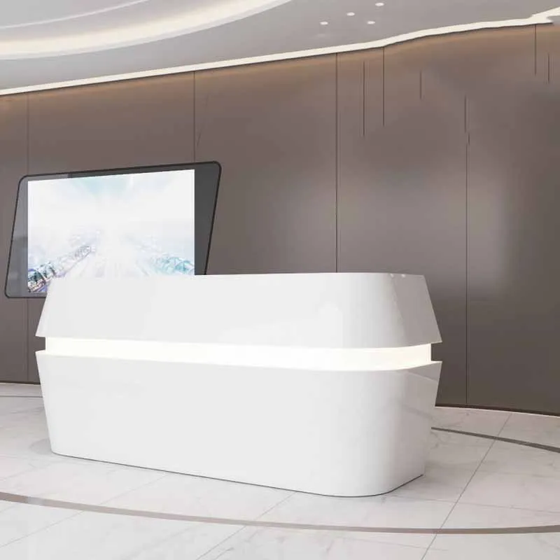 White Modern Reception Counters Luxury Curved Beauty Salon Reception Counter Drawer Business Empfang Theke Office Furniture