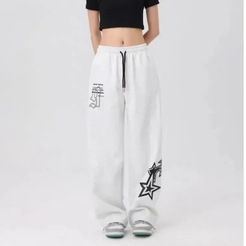 

Korean Hip Hop Streetwear Oversize Jogging Sweatpants Women Elastic Waist Stars Wide Leg Baggy Casual Sports Trousers Y2k