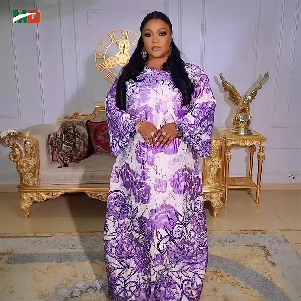 

MD African Dresses For Women 2025 New Lucky Clover Dress Plus Size Wedding Purple Gowns Elegant Kaftan Boubou Djellaba Clothing