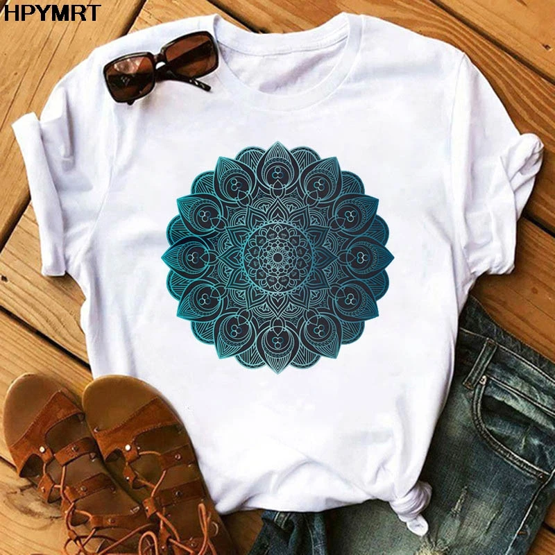 Beautiful Mandala Print T shirt Women Short Sleeve T-Shirts Summer Casual Tshirt Simple stylish Shirt hipster Tops Tees clothing