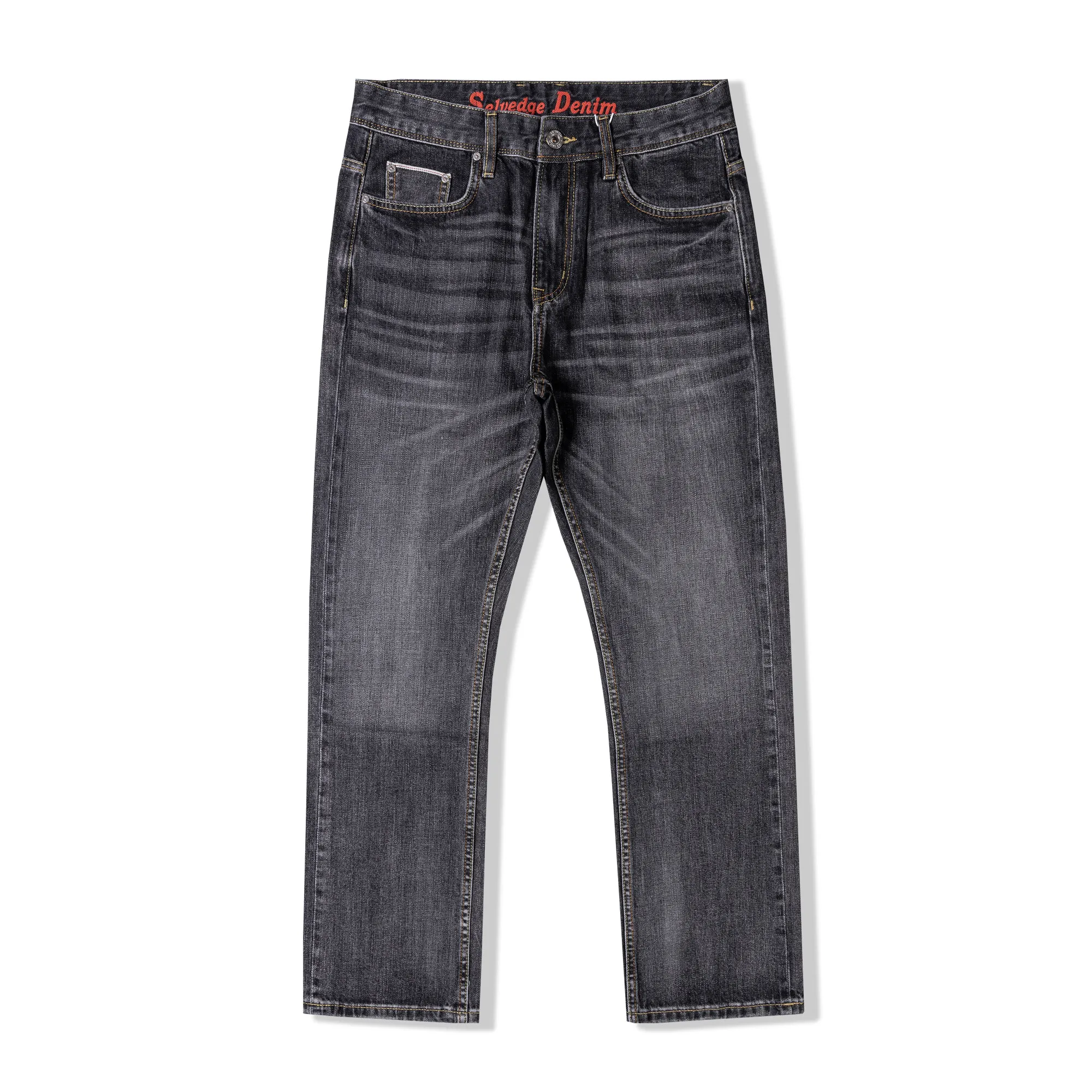 

Heavyweight 14OZ Luxury Amekaji Selvedge Denim Jeans American Vintage Washed Straight-Leg Black-Grey Commuter Pants for Men