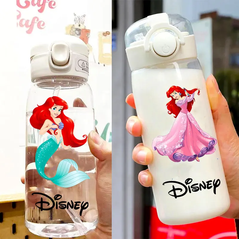 Straw 600/400ML Water Cup Princess Children Portable Plastic Mermaid Frozen Transparent Large Capacity Sport Water Bottle