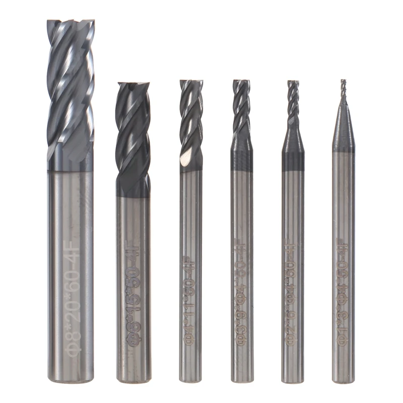 

6Pcs 4 Flutes End Mills Set For Steels Square CNC Carbide Milling Cutter Spiral Router Bits Dia(1 2 3 4 6 8Mm)