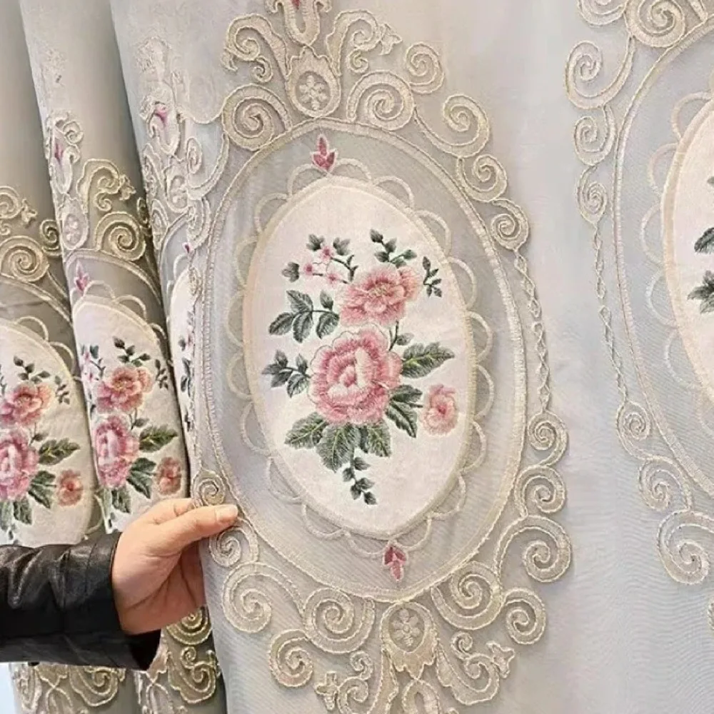 

Cloth-gauze Integrated Double-layer Embroidered Window Screen Curtains Custom-made Floating Curtains For Living Room And Bedroom