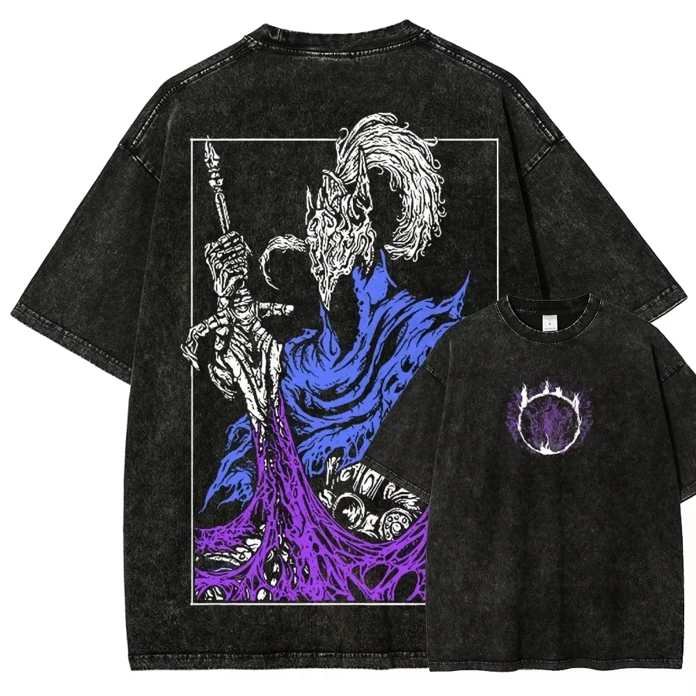 Dark Souls Graphic T-shirt Vintage Washed Gamer Aesthetic Unisex Oversized Crew Neck Cotton Short Sleeve Tee Tops Retro Game