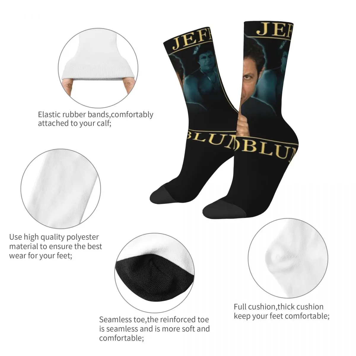 Vintage Jeff Goldblum Merch Crew Socks Non-slip Funny Actor Skateboard Long Socks Warm for Mens Best Gift Idea