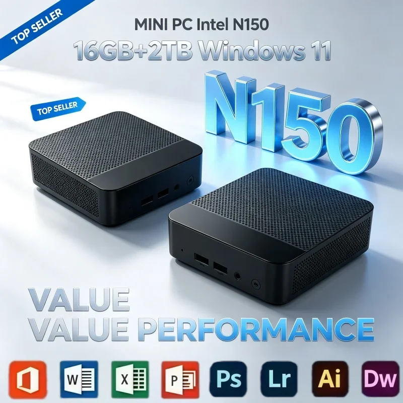 Mini PC Intel N150 Windows 11 16GB RAM 2TB Large Capacity SSD WiFi6 BT5.2 Energy‑Saving Small Desktop PC For Daily Work Home Use