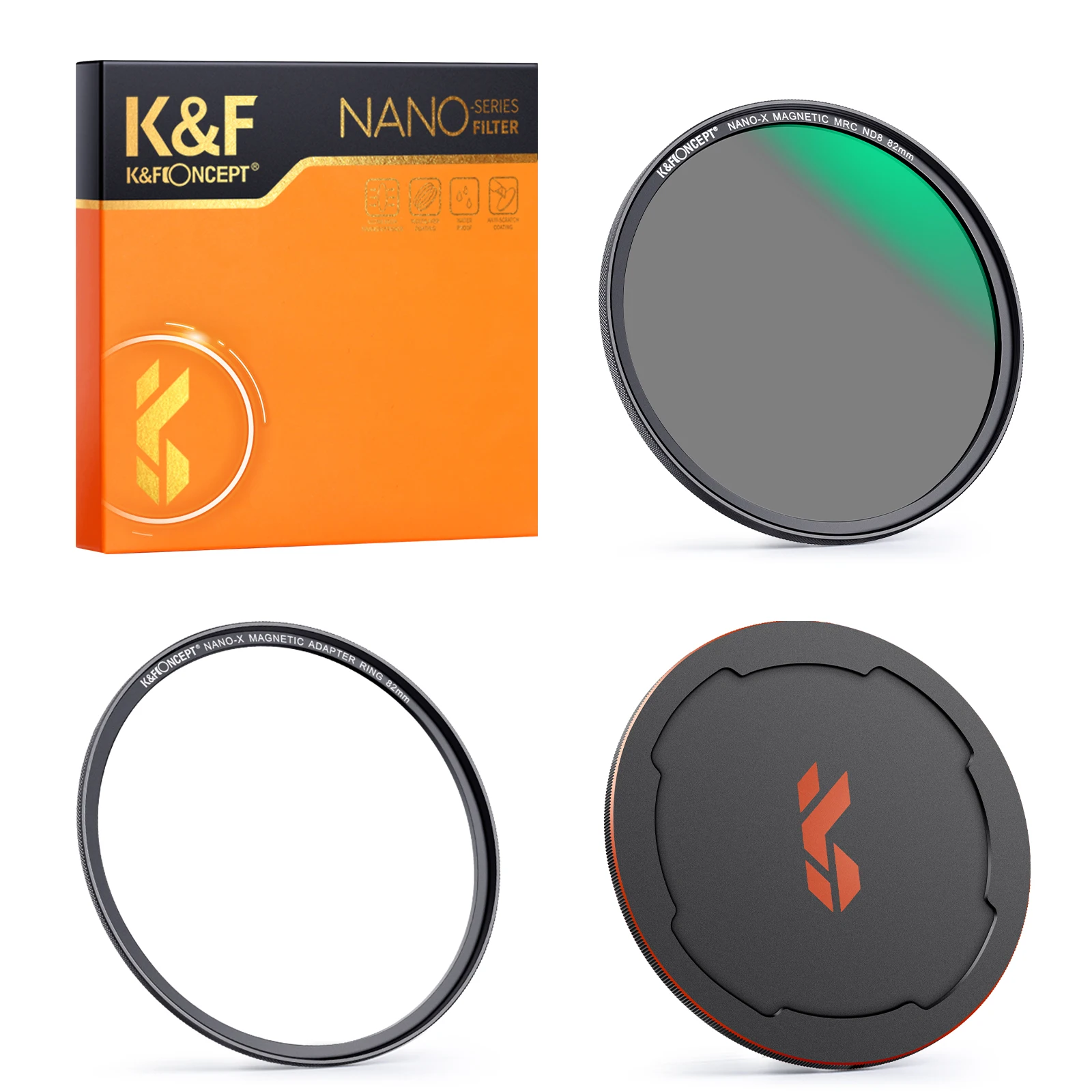 K&F Concept Nano-X ND8 Magnetic Camera Lens Filter Multi-Layer Coatings With Lens Filter Cap And Magnetic Adapter Ring 49mm-82mm