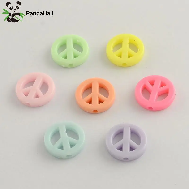 PandaHall 100pcs Random Color Opaque Acrylic Beads Peace Sign Acrylic Beads Loose Spacer Beads for DIY Colorful Jewelry Making