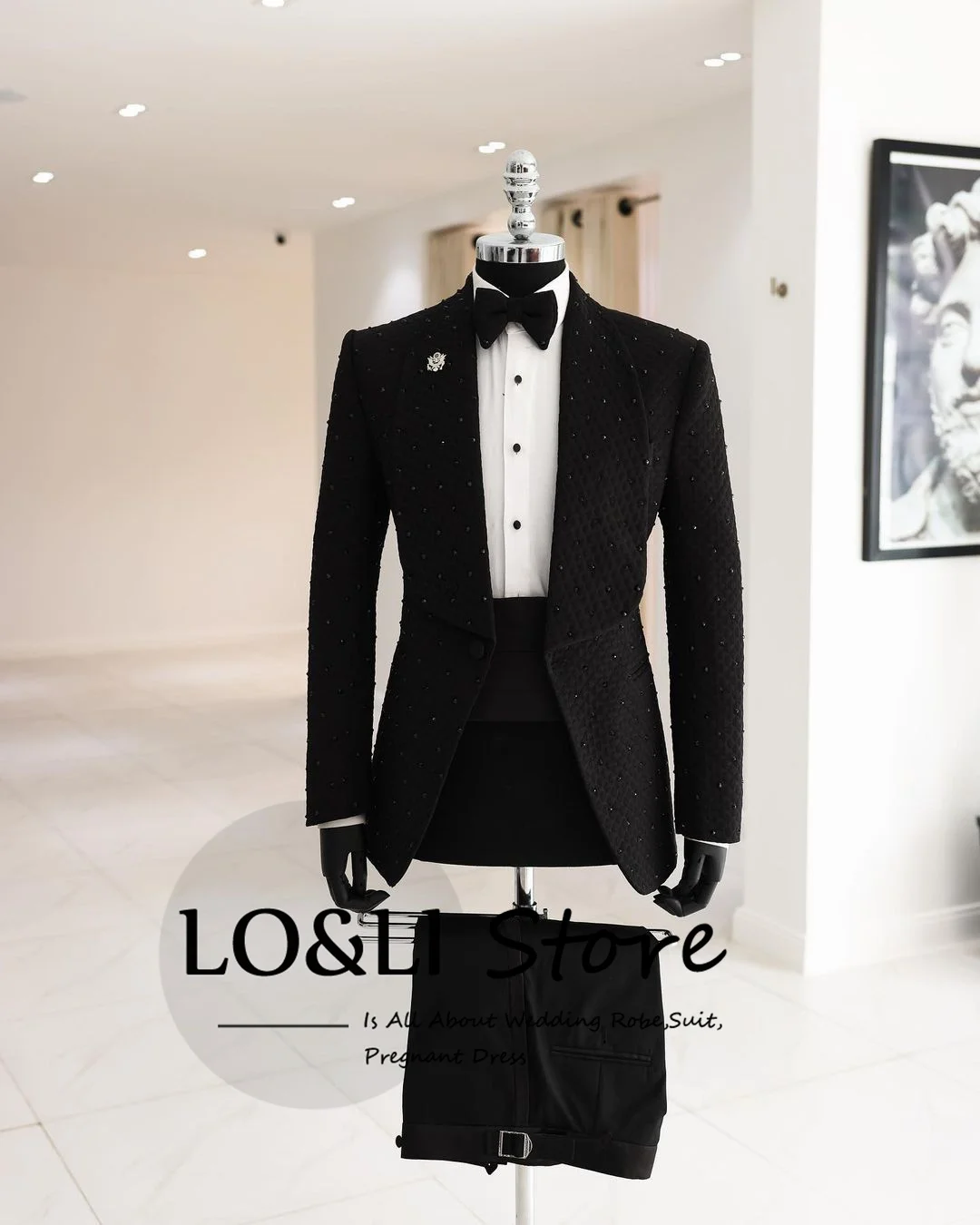 Pearl Black Suit For Men Luxury Wedding Groom\'s Suit Costume Homme Big Shawl Lapel 2 Piece Blazer Set Formal Occasion Slim Fit