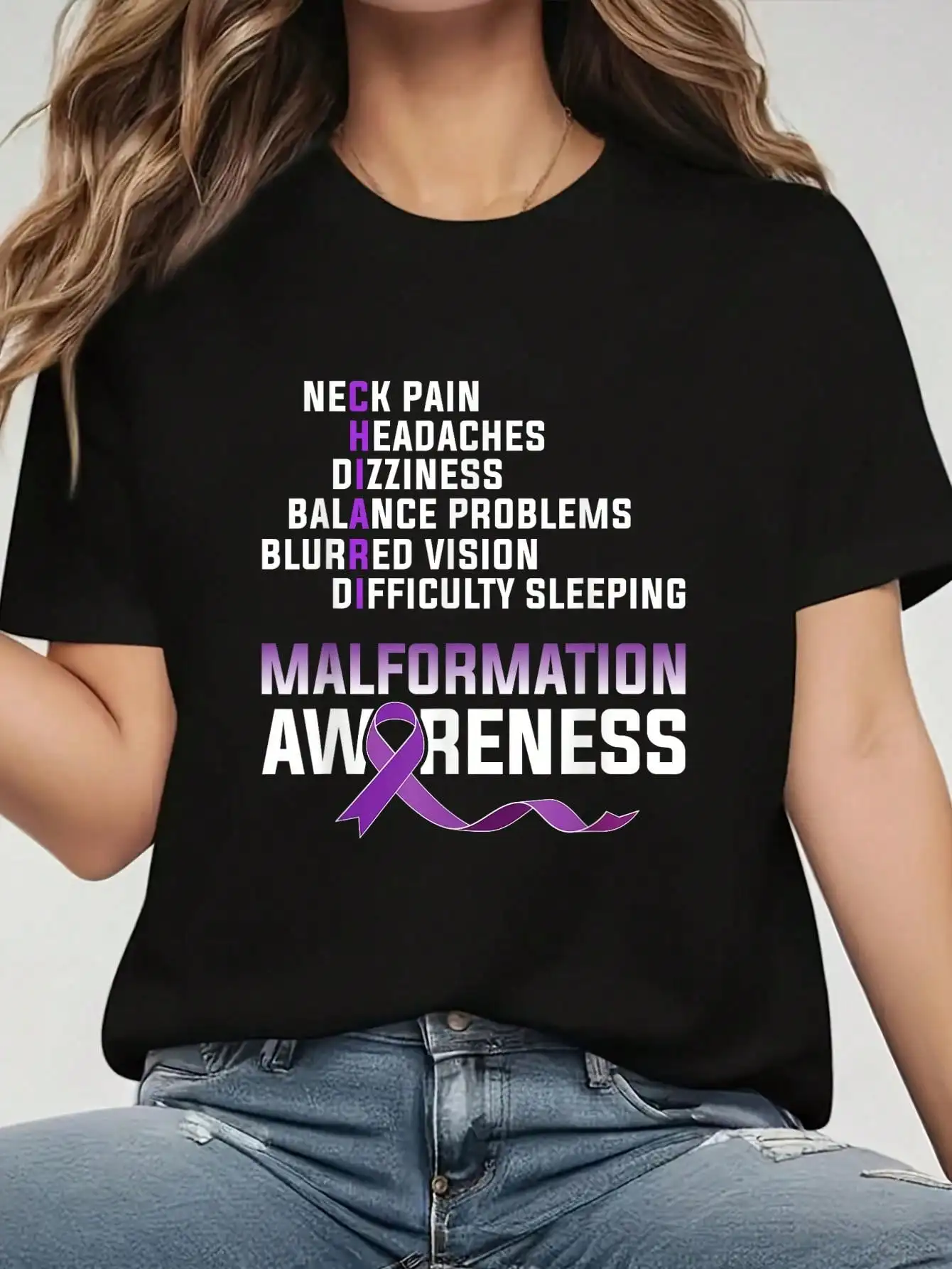 Arnold Chiari Malformation Warrior Med Survivor Awareness T-Shirt - Graphic Tees Festival Outfits For Women, Tops For Summer, Top De Mujer Women Summer Clothes