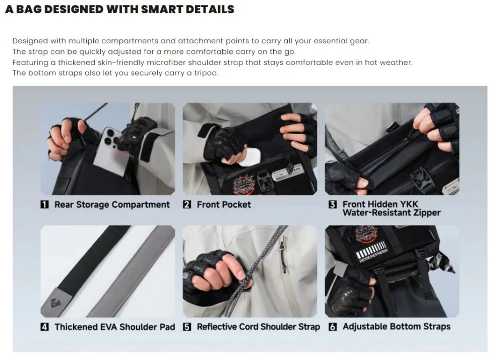 Torba na ramię/przez ramię VSGO Black Snipe Urban Camera Sling 3L, przenośna torba na obiektyw do użytku na zewnątrz VB016/VB017 — zdjęcie produktu 3