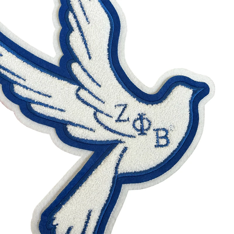 Iron on Chenille Zeta Phi Beta Sorority in Royal Blue & White SOROR tail Embroidered Zeta Shield Hot Press Patch for Hoodies