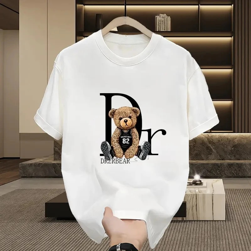 

New Spring and Summer Short Sleeved Teddy Bear T-shirt for Men Made of Pure Cotton Versatile and Casual Heavyweight Ins T-shirt