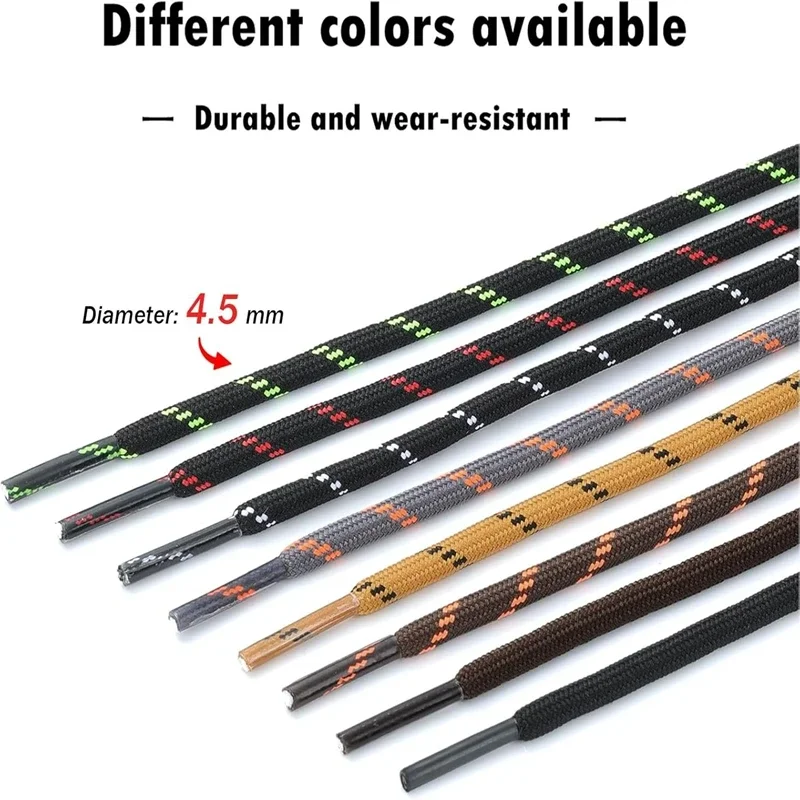 2 Pairs New Diameter 4.5mm Heavy Duty Hiking Shoelaces Work Boots Shoe Laces for Men Women Round German Training Shoelace