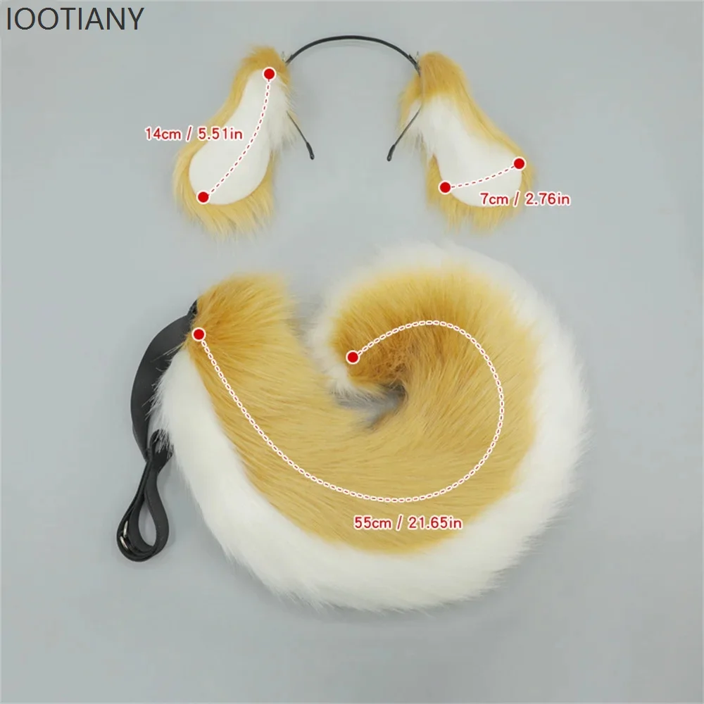 2-Piece Set Plush Lolita Dog Ears Headdress Dog Tail with Adjustable Belt Role Play Accessories Dog Ears Headband Animal 2025 - Image 5