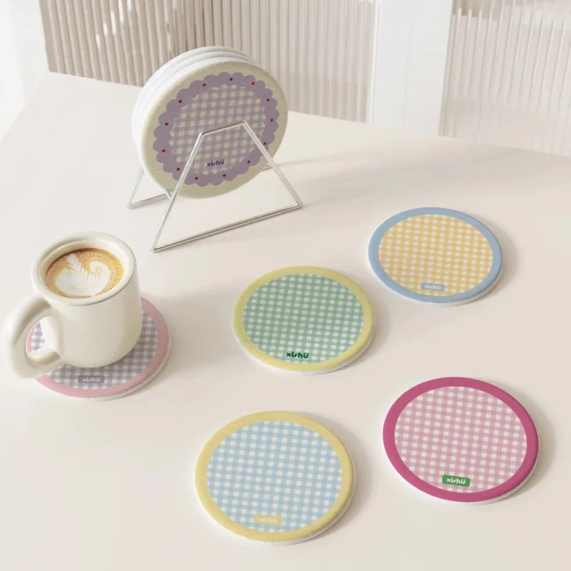 Han Feng Round Plaid Hard Diatom Mud Coffee Tea Coaster Heat Insulation Mat Office Non-Slip Absorbent Mat individual placemats