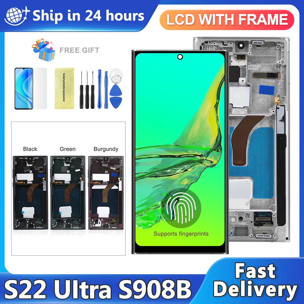 6.67'' OLED For Samsung Galaxy S22 Ultra 5G S908B S908B/DS Lcd Display Touch Screen Digital S22Ultra Display Screen Assembly