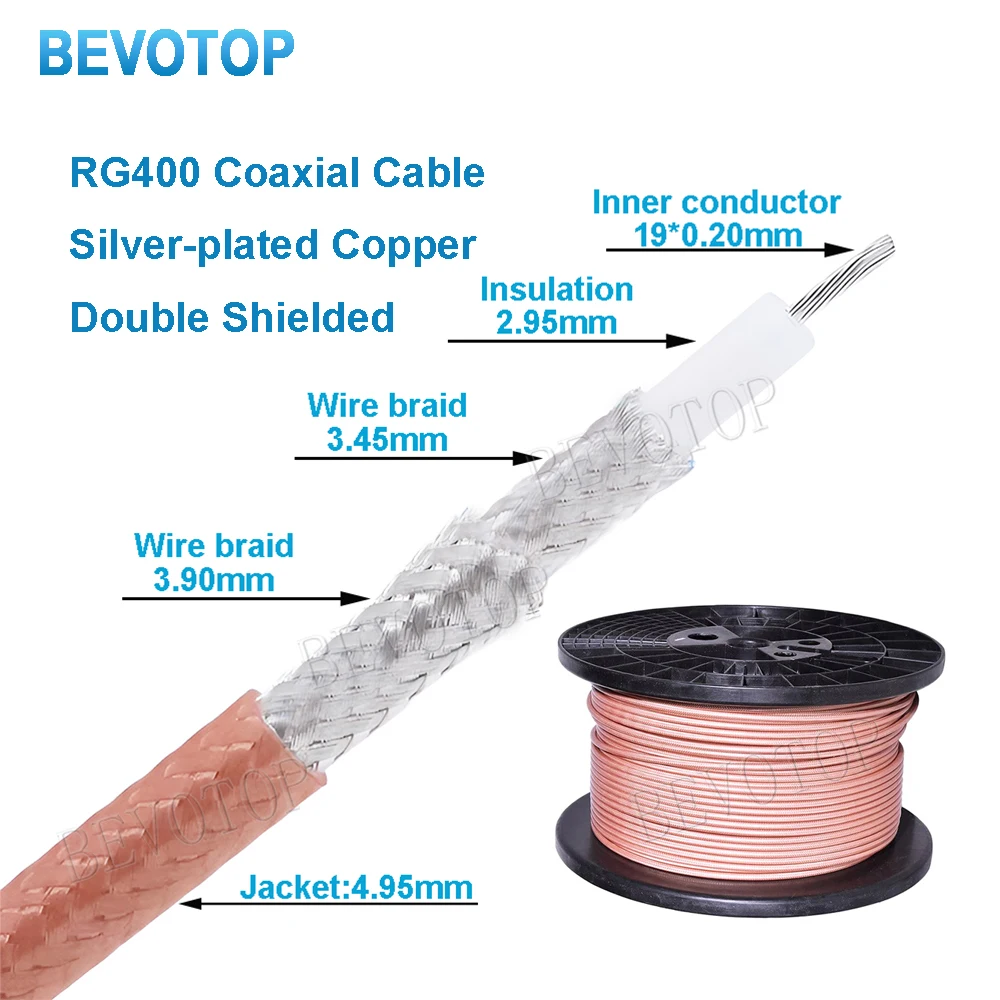 Brown RG400 Silver-plated Copper Double Shielded Cable RG-400 High Quality Low Loss 50-3 RF Coaxial Cable Jumper Wire Cord