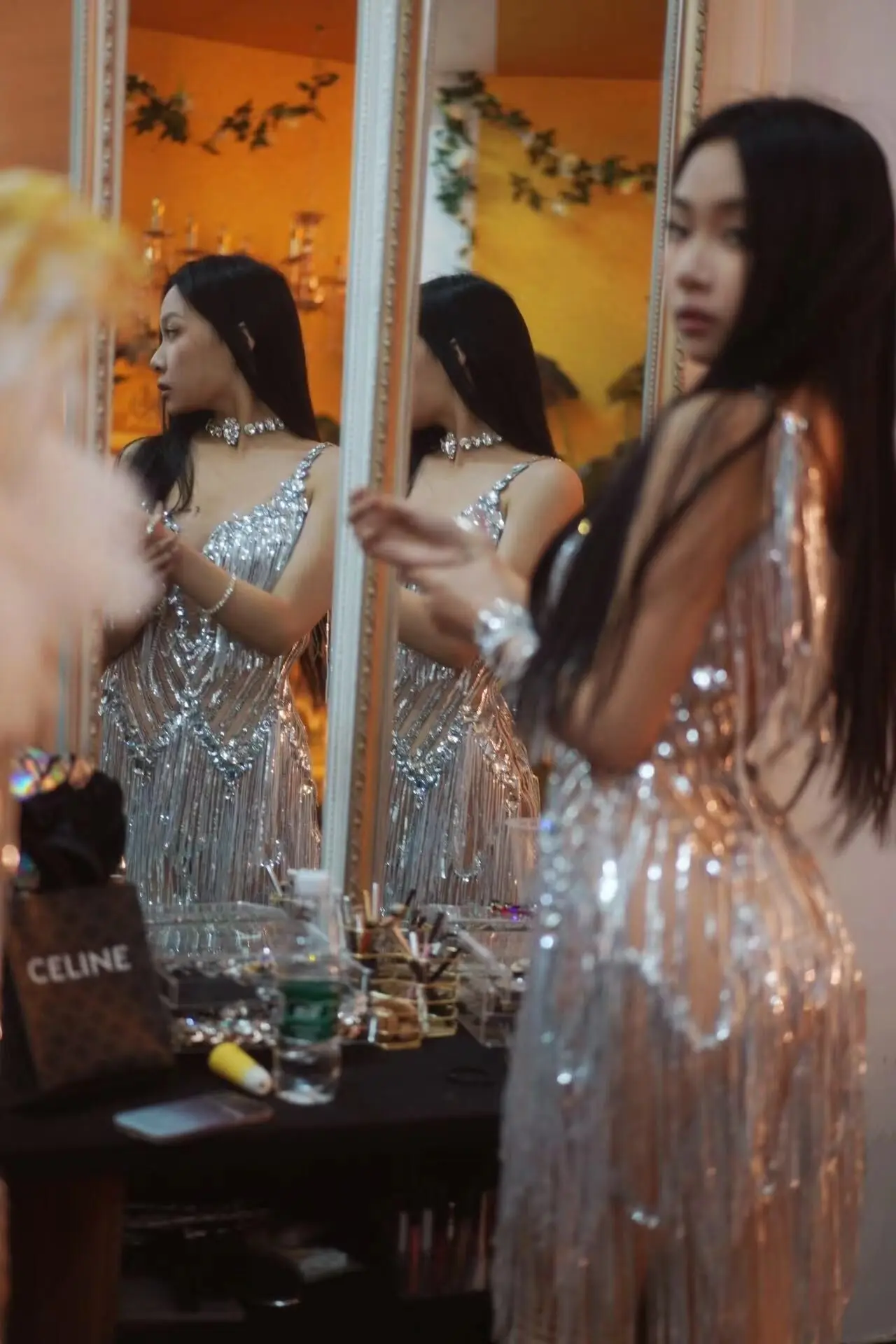 ชุดวันเกิดฉลองเวทีแสดงJumpsuitเซ็กซี่คลับปาร์ตี้Sparklyไข่มุกคริสตัลเสื้อผ้า